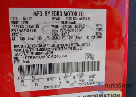 2012 Ford F-150 Xlt z USA, uszkodzony, nr VIN 1FTEW1CM9CKD48669